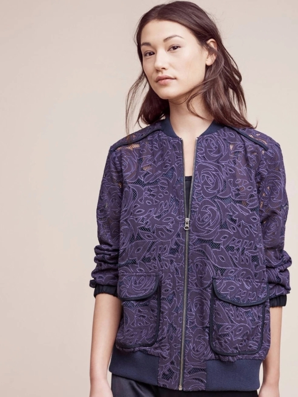 ANTHROPOLOGIE MIRANDA LACE BOMBER JACKET by ELEVENSES S